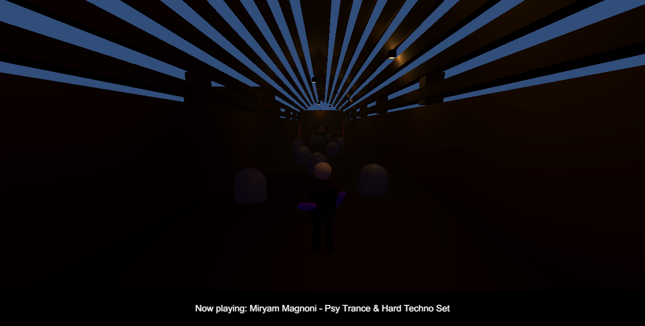 Tunnel venue built by the previous model — near-black corridor, ceiling ribs, little readable geometry